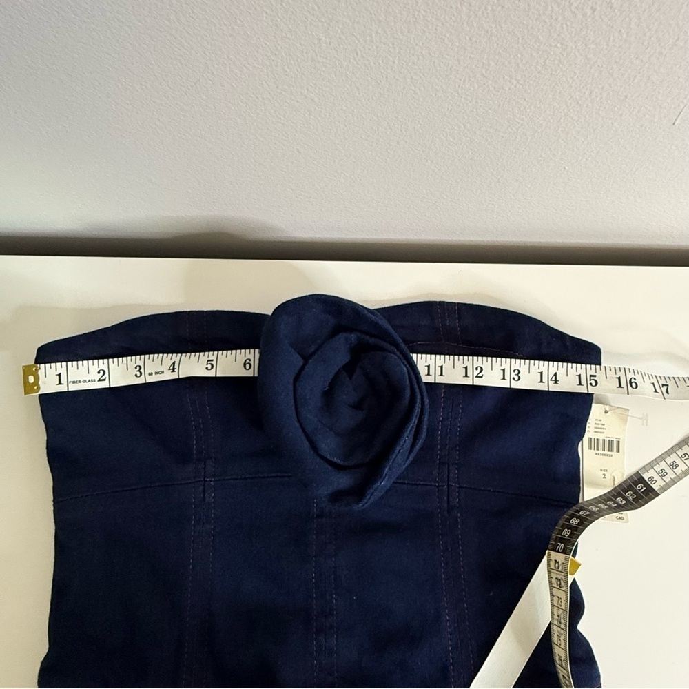 Maeve - Anthropologie - Rosette Strapless Fit and Flare Denim Mini Dress - US 2 - Picture 13 of 14